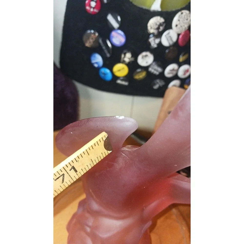 LE Smith Vintage Pink Satin Art Glass Dove Bird in Flight Figurine 8.5